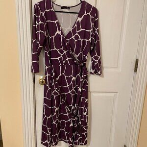 PattyBoutik Purple Giraffe Print Wrap Dress; Size L